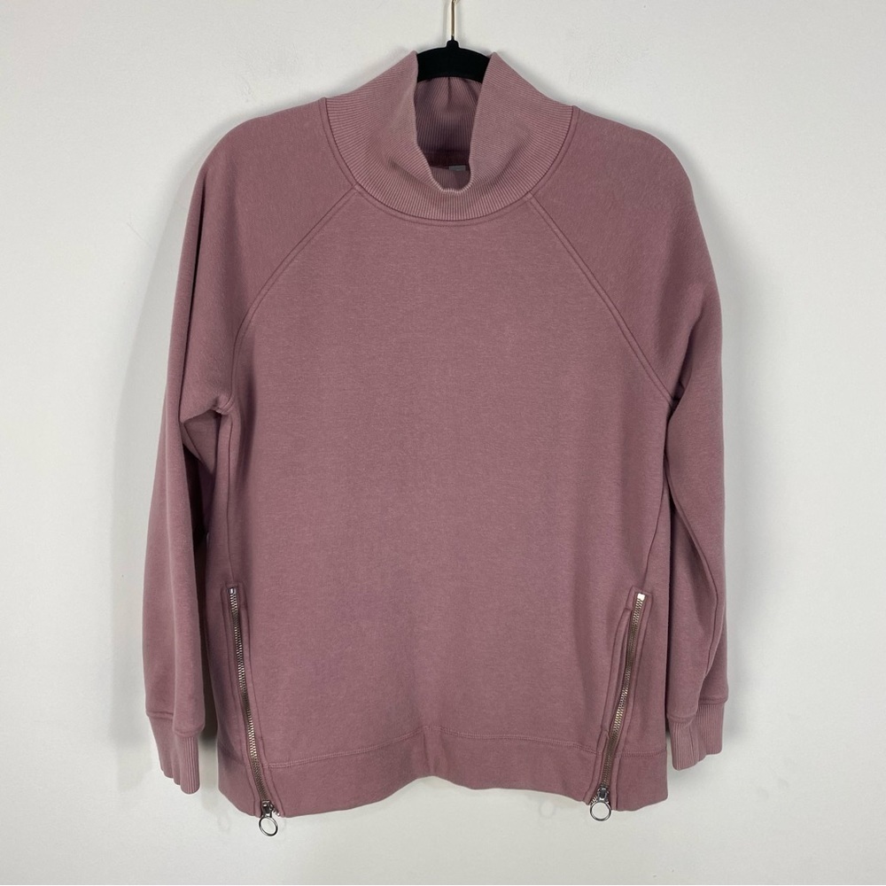Athleta Pink Cozy Mock Neck Zipper Detail Sweatshirt Pullover Sweater Athletic